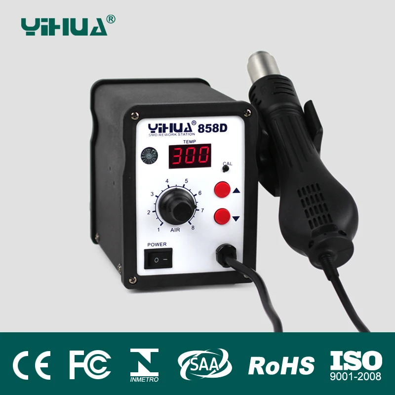 Тепловая пушка YIHUA 858D 650 Вт SMD наладочная станция светодиодный цифровой тепловой