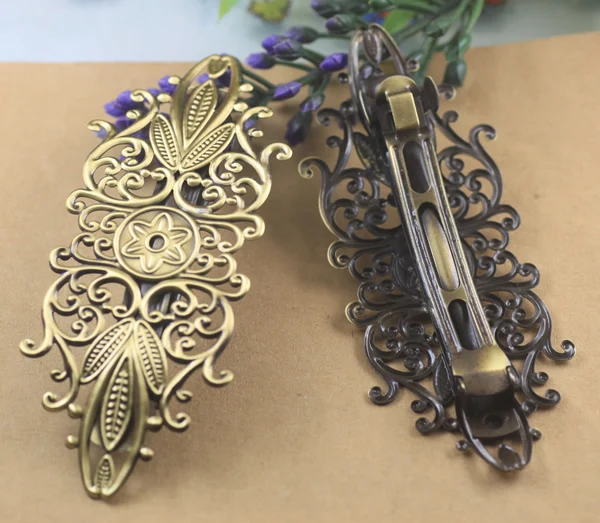 

35x87mm Blank Barrette Bases Vintage Filigree Flower Hairwear Hairgrips Hair Clips Settings DIY Crafts Women's Jewelry Findings