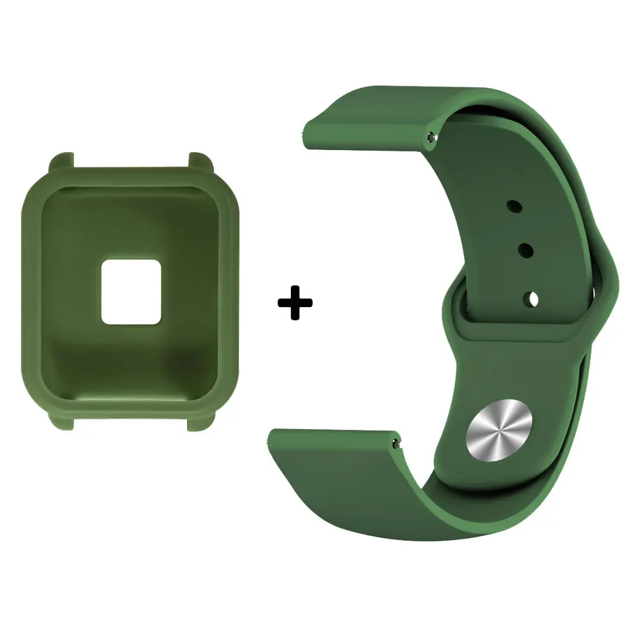 Army Green With Case 20 мм браслеты для Xiaomi Amazfit Bip Молодежные часы мягкий силиконовый ремешок для часов Amazfit Bip браслет ремень - Цвет ремешка: Army Green With Case
