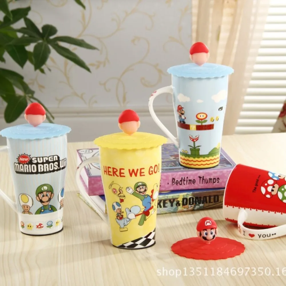 Керамическая кружка для завтрака KEYAMA Super Mario 1 шт. с силиконовой крышкой|milk mug|mug