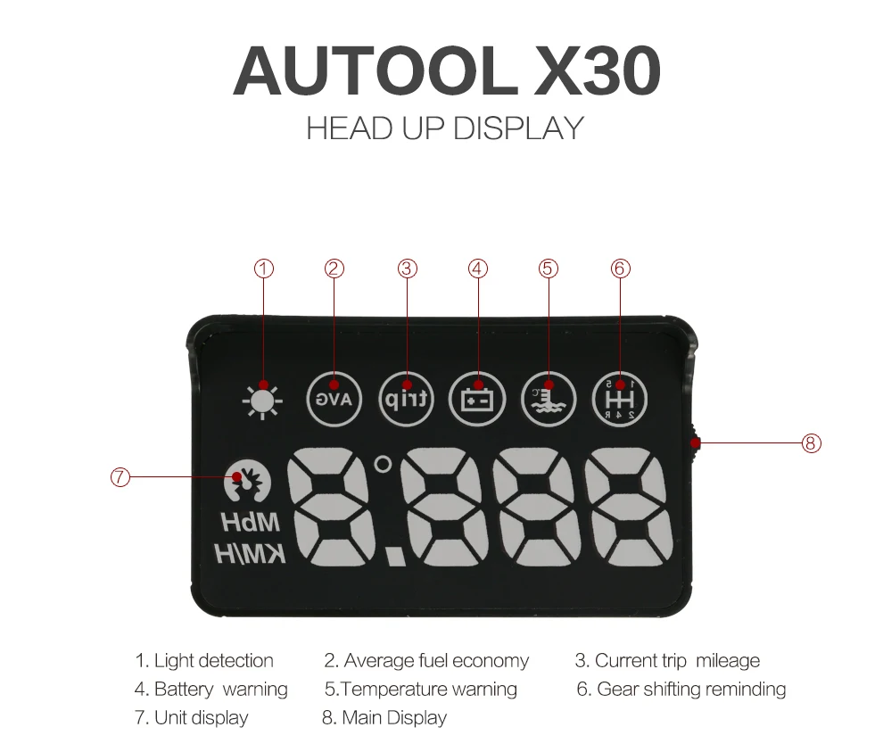 Оригинальный Автомобильный спидометр AUTOOL X30 OBD Универсальный дисплей на лобовое