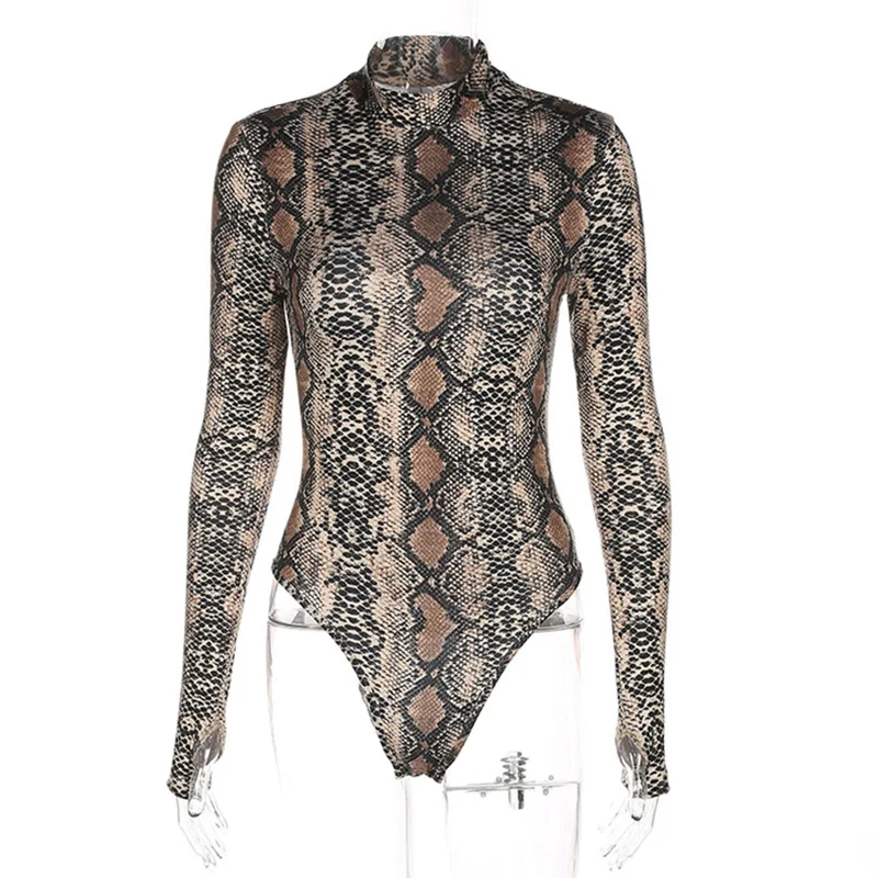 Stage Clothes For Singers One Piece Snake Print Slim Fit High Collar Long Sleeve Top Bodysuit Nightclub Pole Dance Wear DNV10699