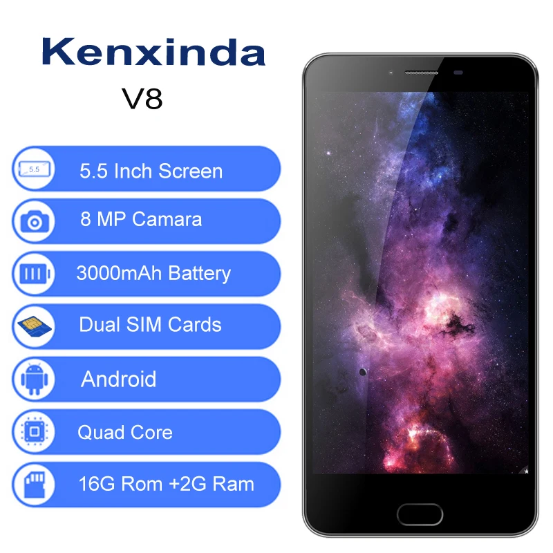 Оригинальный Kenxinda V8 4G 5 дюйма отпечатков пальцев мобильный телефон 3000 Max две sim