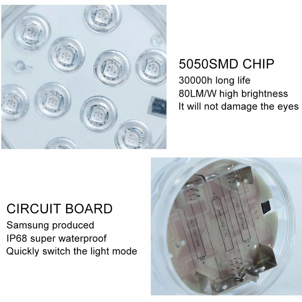 RGB многоцветные погружные светодиодные лампы водонепроницаемые 10 светодиодных