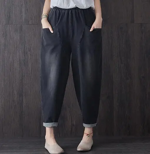 Harem pants for women plus size loose denim jeans casual capris autumn spring elasitc waist new fashion high yfs0702 |