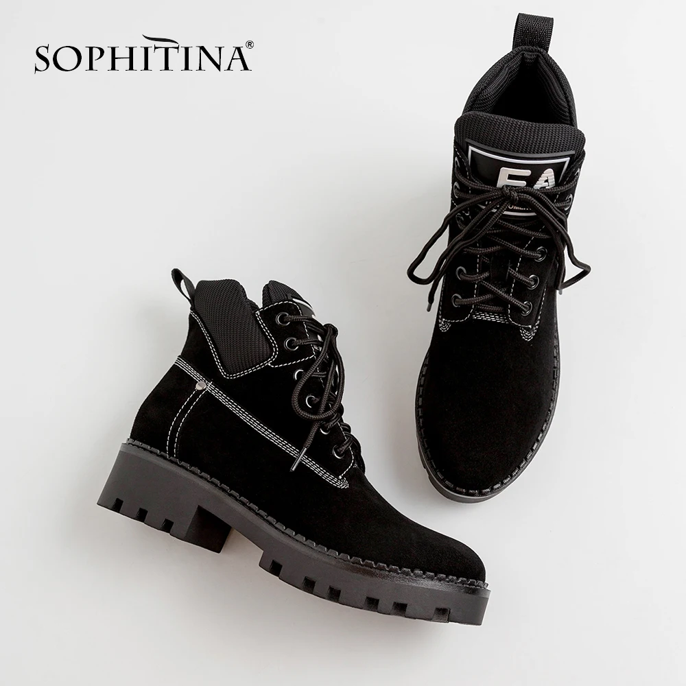 SOPHITINA/удобные ботинки с круглым носком новая модная обувь из коровьей кожи без шнуровки на квадратном каблуке женские ботильоны специального дизайна, MO252