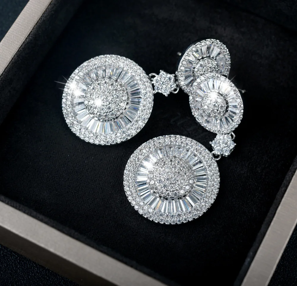 Сверкающие офисные женские серьги Vecalon свадебные серьги-подвески с цирконом AAAAA