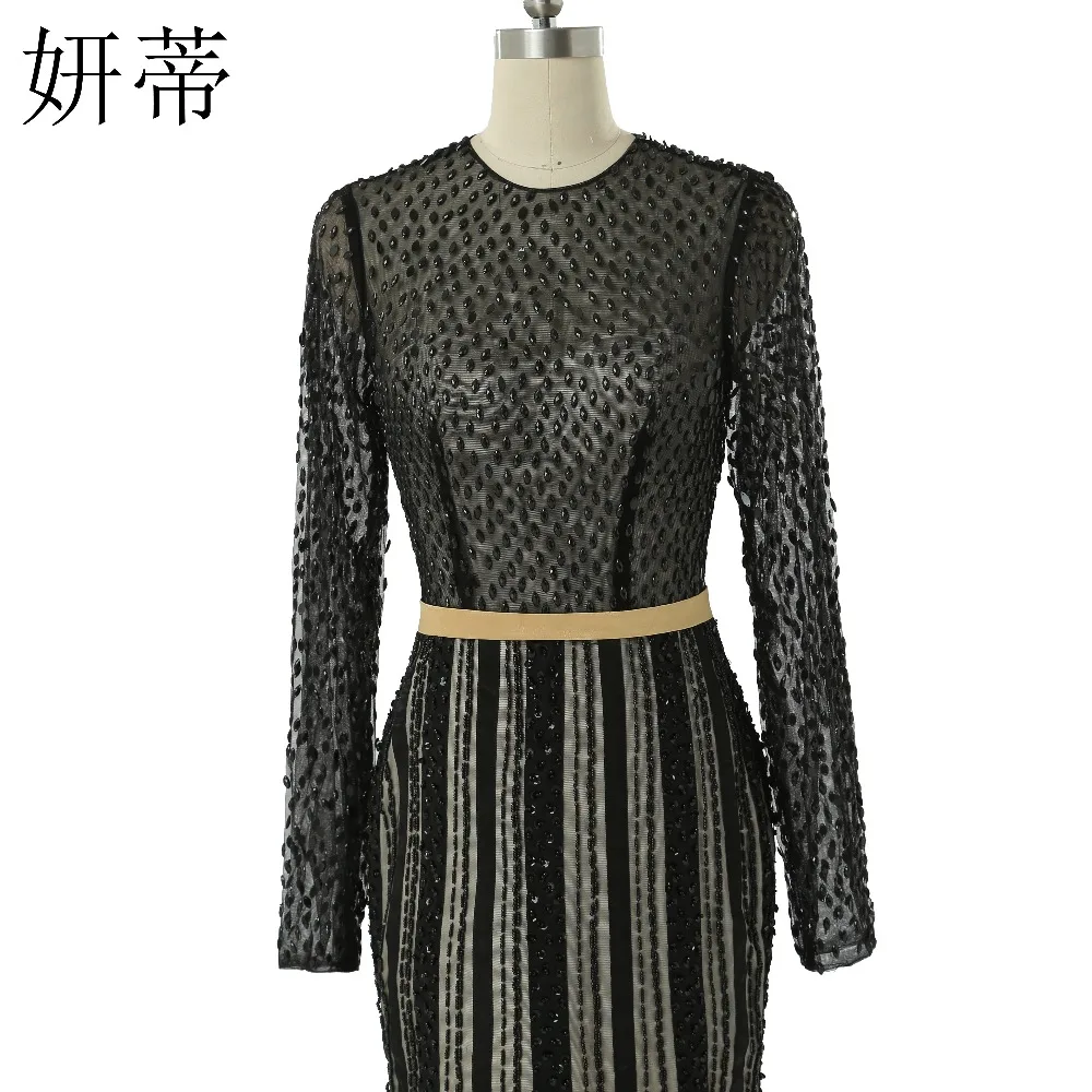 Сексуальное черное прозрачное прямое вечернее платье с длинным рукавом и