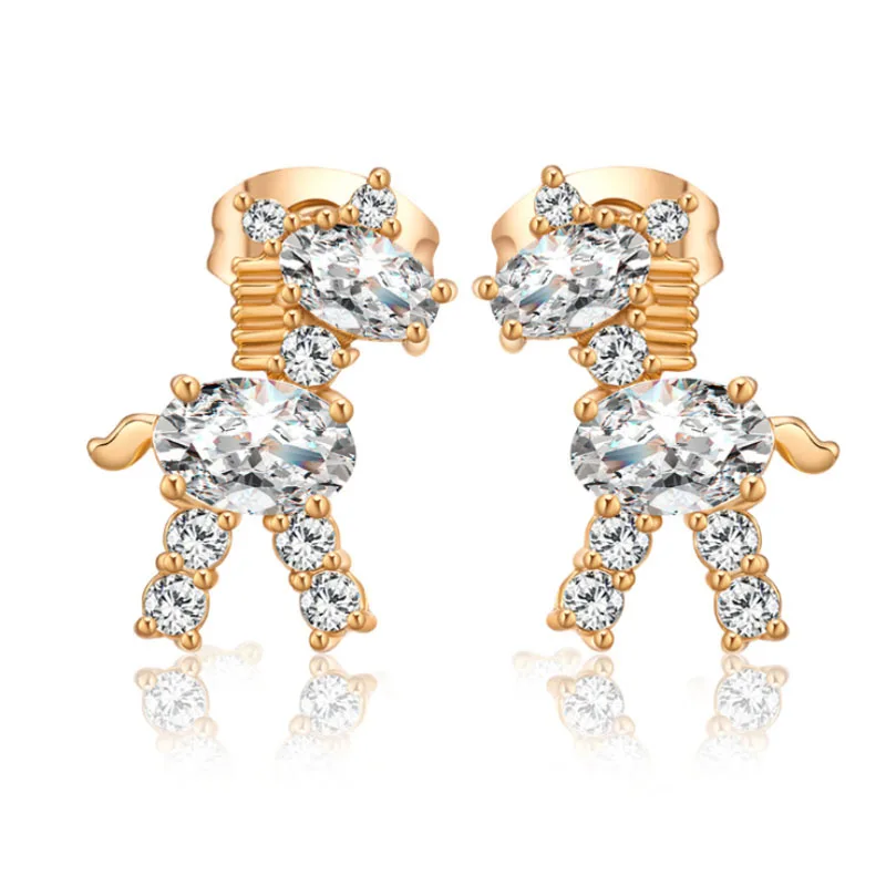Женские серьги гвоздики с фианитами золотистого цвета|stud earrings|earrings partycubic zirconia |