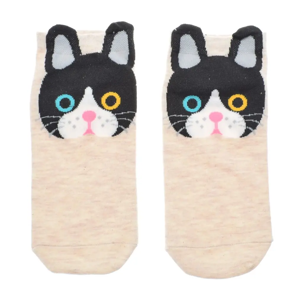 khaki 1 пара мультфильм кошка лицо носки женщина корейский harajuku kawaii хлопок смесь короткие лодыжки Осень Весна Прямая поставка Лидер продаж - Цвет: khaki