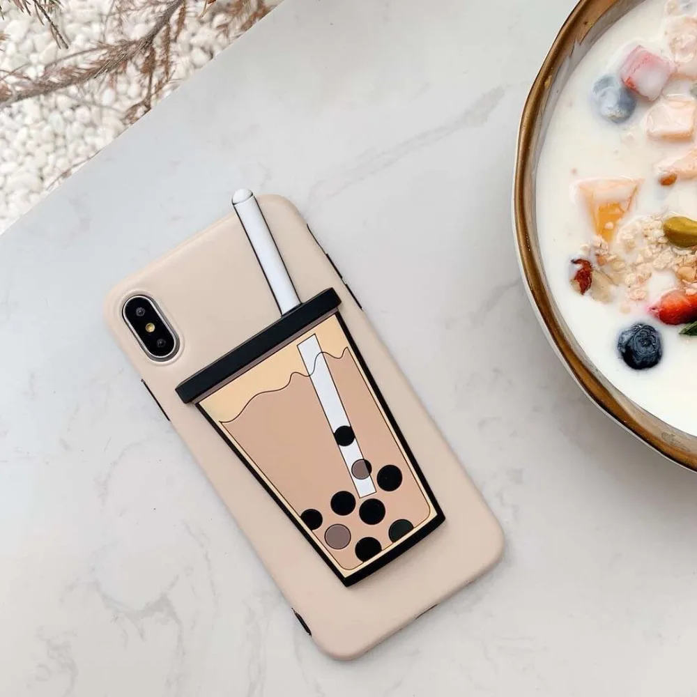 ORYKSZ 3D Luxury Milk tea Silicon Phone Case For iphone 11 Pro Max 6 6s 7 8 plus iPhone X XR XS MAX Cover Cases Coque |