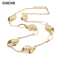 toucheart custom long chain designer hollow leaves necklace pendant for women gold statement stainless steel necklace sne150855