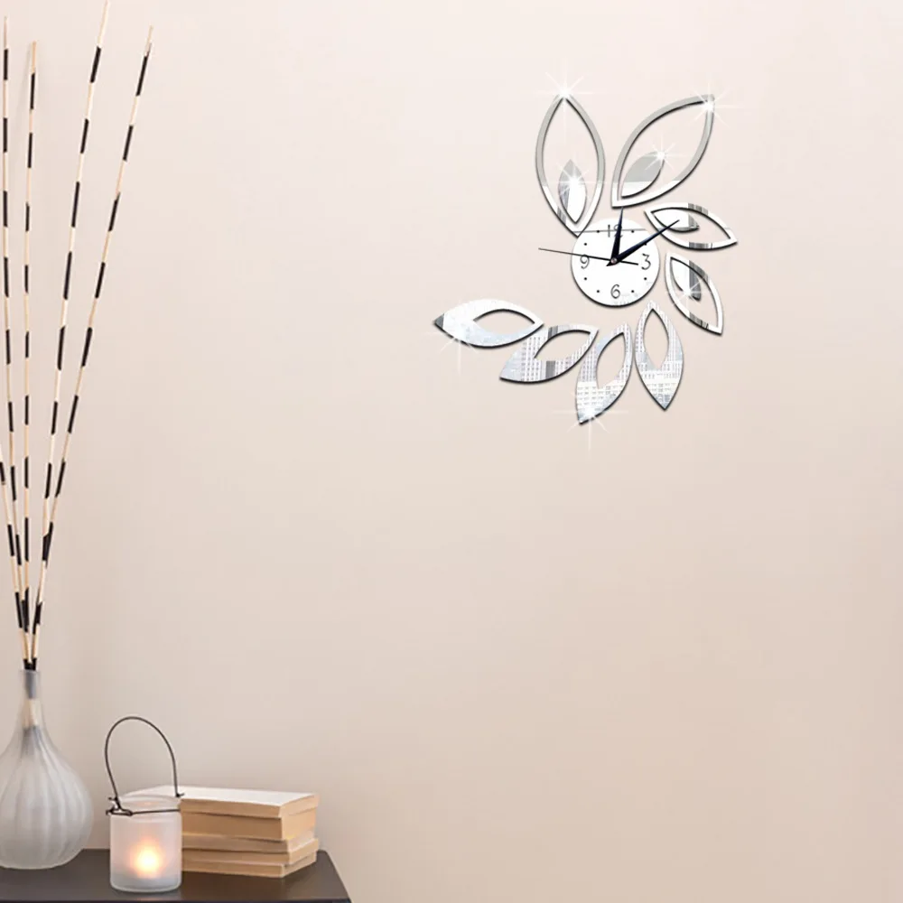 3D Зеркало для украшения дома настенные часы DIY модные двухцветные с лотосом