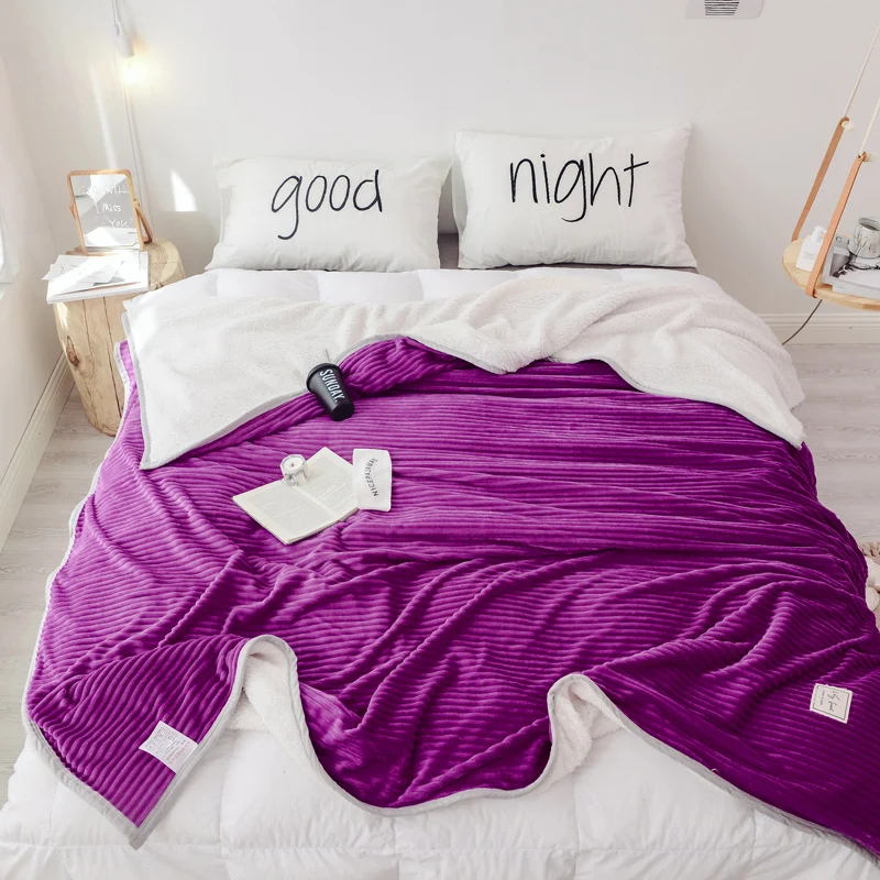 Полосатое бархатное Флисовое одеяло двустороннее супер мягкое плюшевое серый