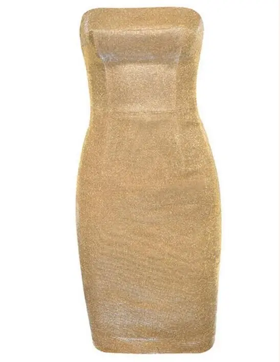 

New Arrival Sexy Bodycon Gold Bandage Dress Strapless Mini Celebrity Cocktail Party Dresses Winter New Year Spring Bandage Dress