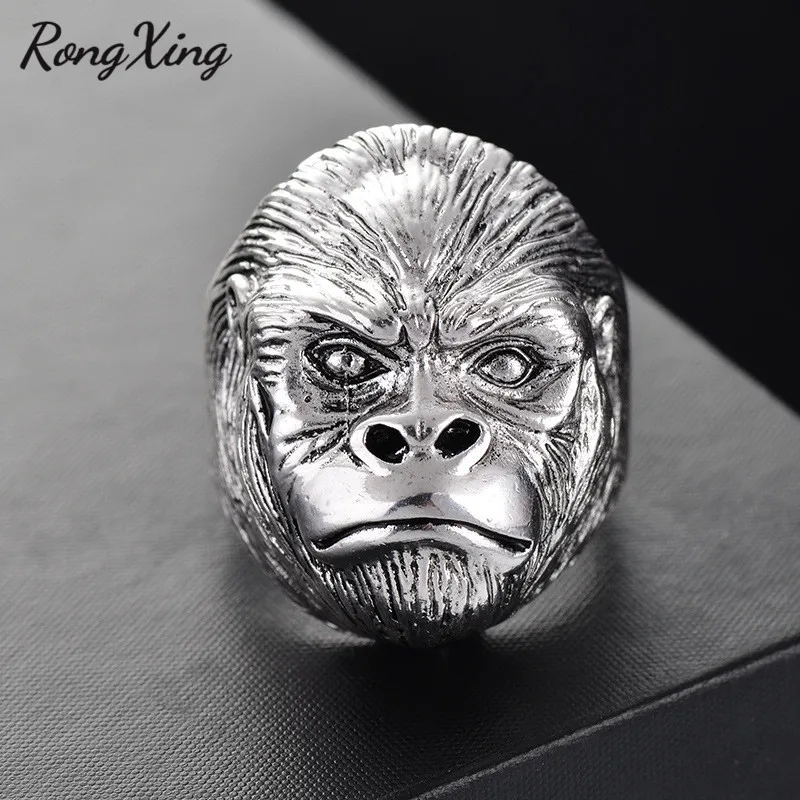 RongXing старинный панк креативный орангутанг кольца для мужчин модные ювелирные