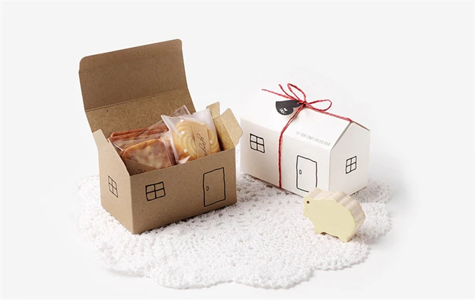 25pcs Small house shape box for chocolate candy cookie wedding party baby shower large paper favor gift packaging boxes decor