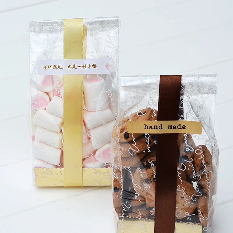 

LBSISI Life Candy Cookies Bags Frosted Side Self-standing With Gold Striped Paper Board and Free Stickers For Wedding DIY Bakery