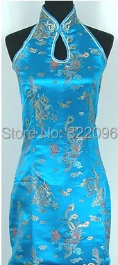 

Shanghai Story Lake blue Chinese Women's Satin Long Qipao Halter Cheong-sam Backless Costume Dress S M L XL XXL XXXL J3403