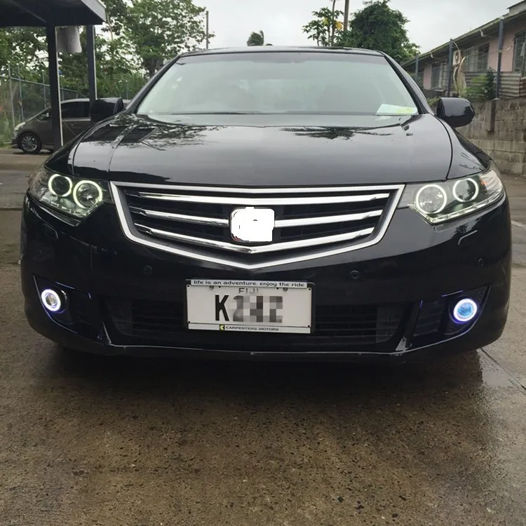 

eOsuns COB angel eye led daytime running light DRL + halogen Fog Light + Projector Lens for honda accord 2008-2015, black base