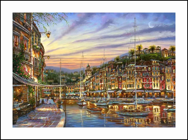 Sea бухта маленький город пейзаж искусства ручной работы вышивка своими руками