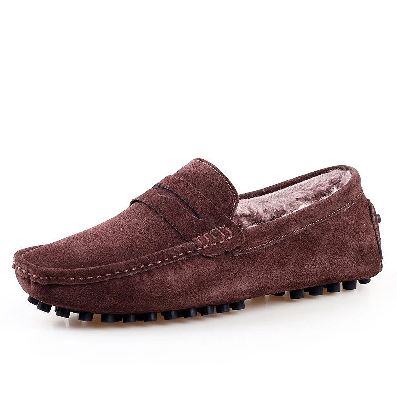 

GOXPACER New Autumn Men Shoes Plush Moccasins Loafers Casual Shoes Warm Male Flats British Style Genuine Leather Shoes Thermal