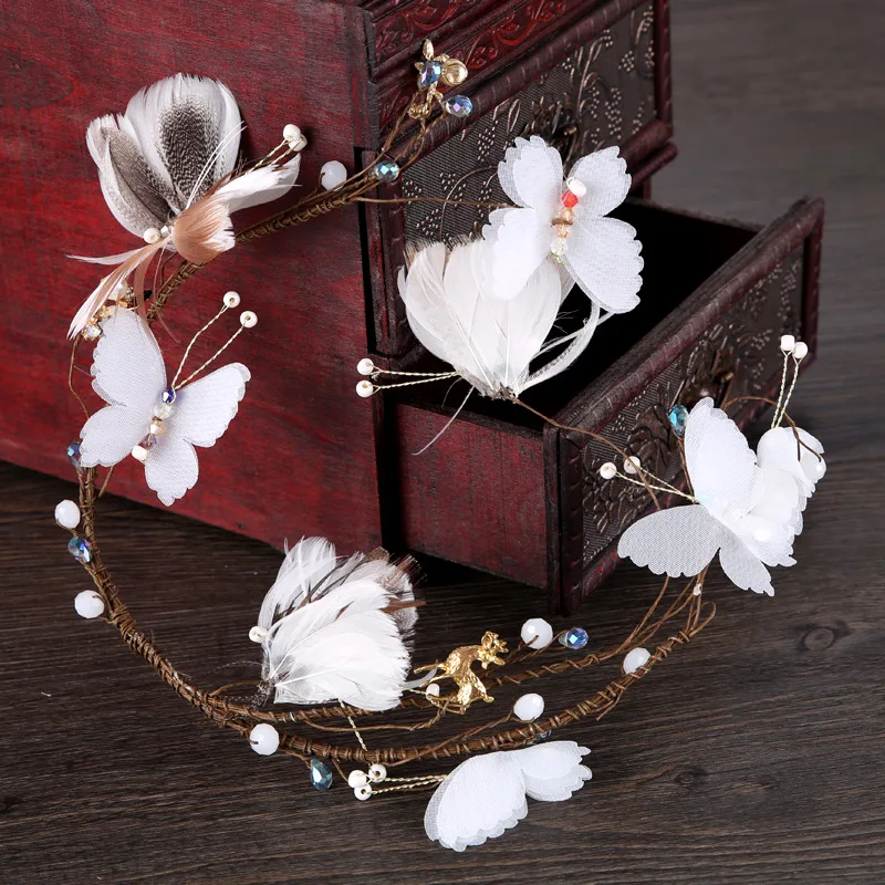 Новый цветной головной убор с перьями белая повязка для волос бабочкой головная