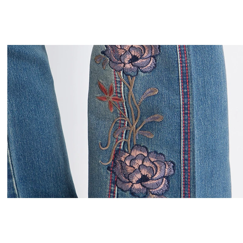 Женские джинсы с вышивкой высокая талия женские вышитые тонкие расклешенные
