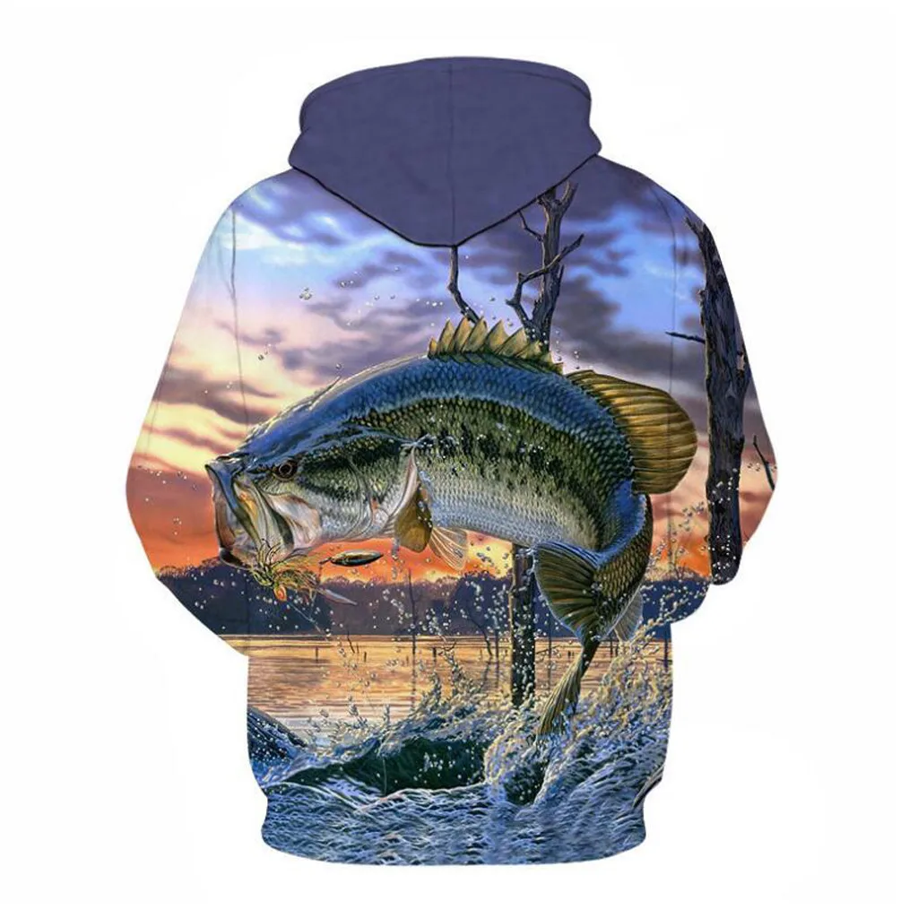 CHAMSGEND Men's Fashion 3D Squid Print Long Sleeve Hoodie Sweater Loose Casual Sweatshirt Training Warm Sports Coat plus Size | Спорт и