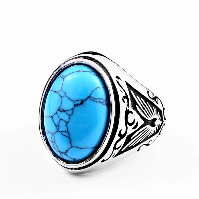 Blue stone BEIER, натуральный овальный опал, кольцо с зеленым камнем, нержавеющая сталь, винтажный Нобелевский дворцовый продукт для женщин и мужчин, Европейский BR8-633 - Цвет основного камня: Blue stone