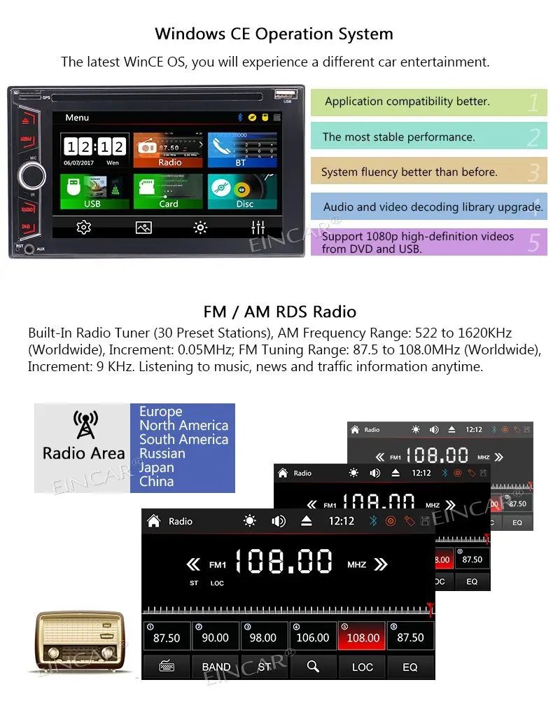 Аудио двойной Din Bluetooth DVD/CD/MP3/USB/SD AM/FM стерео 6 2 ''беспроводной пульт