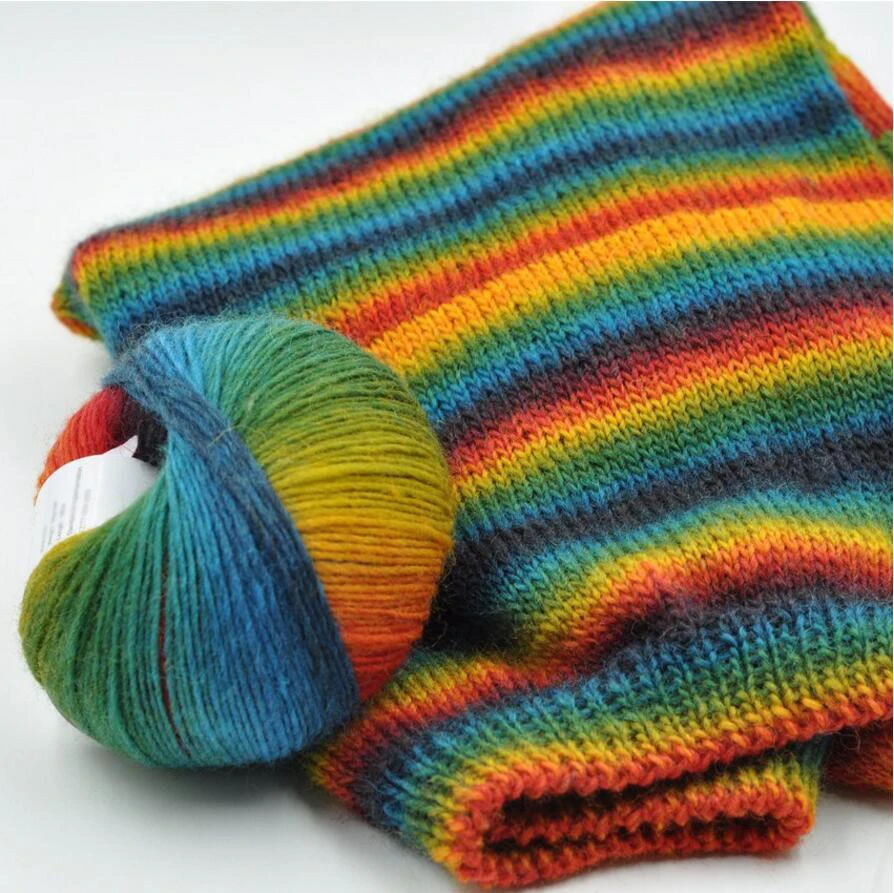 New 5 balls/lot Rainbow Color Merino Wool Yarn for Knitting Fancy Space Dye DIY Hand Crochet Yarn Knitted Croche Thread Z3781
