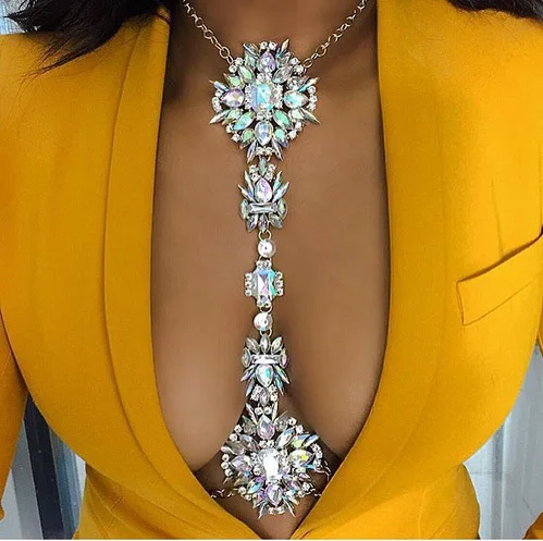 WOOASIS Simple Fashion Jewelry Trend Crystal Flower Body Chain Rhinestone For Woman European Hot Sale Accessories