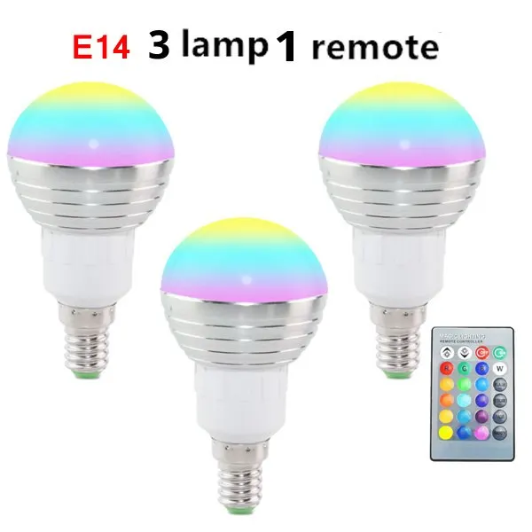 E14 E27 светильник с регулируемой яркостью, RGB/RGBW Led лампы 3W 85-265V 110V 220V Красочные светодиодные лампы люстры светодиодный светильник+ ИК-пульт дистанционного управления с 24-мя клавишами - Испускаемый цвет: E14 3 bulb 1 remote