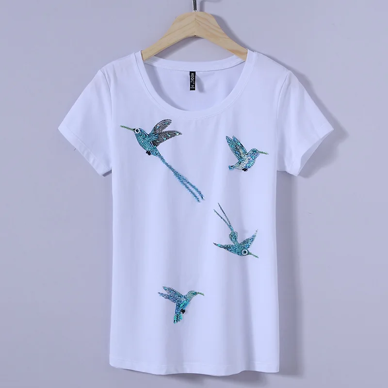 Camisetas Mujer вручную бисером алмаз футболка 2018 летние женские Ультрамодный