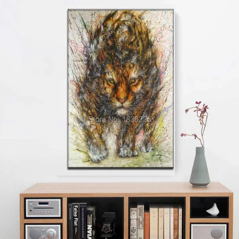 Ручная роспись современный абстрактный тигр холст настенная живопись животное