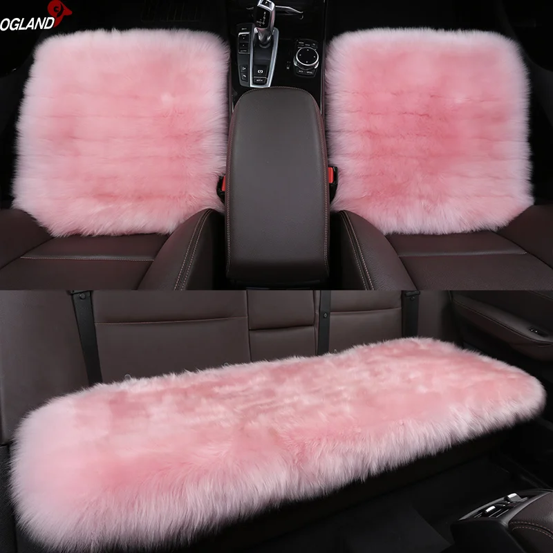 3 Pack Korean Pink 3 Упак. Весь набор универсальный натуральный мех аутентичная овчина чехол для автокресла с удобной мягкой 2 дюймов длинной пушистой шерстью авто - Название цвета: 3 Pack Korean Pink