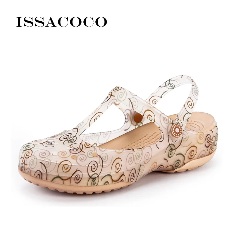 ISSACOCO/Коллекция года; женские шлепанцы; Летняя обувь; прозрачная обувь; Летние сандалии; пляжная и садовая дышащая обувь тапочки; Pantufa