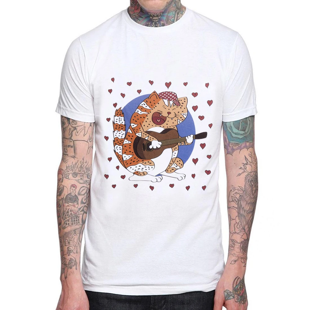 

New Fashion Music Cat Printed Men's Casual T-shirt Summer Cotton Rock and Roll Funny Tops Hipster Short Sleeve Men Tee Shirts