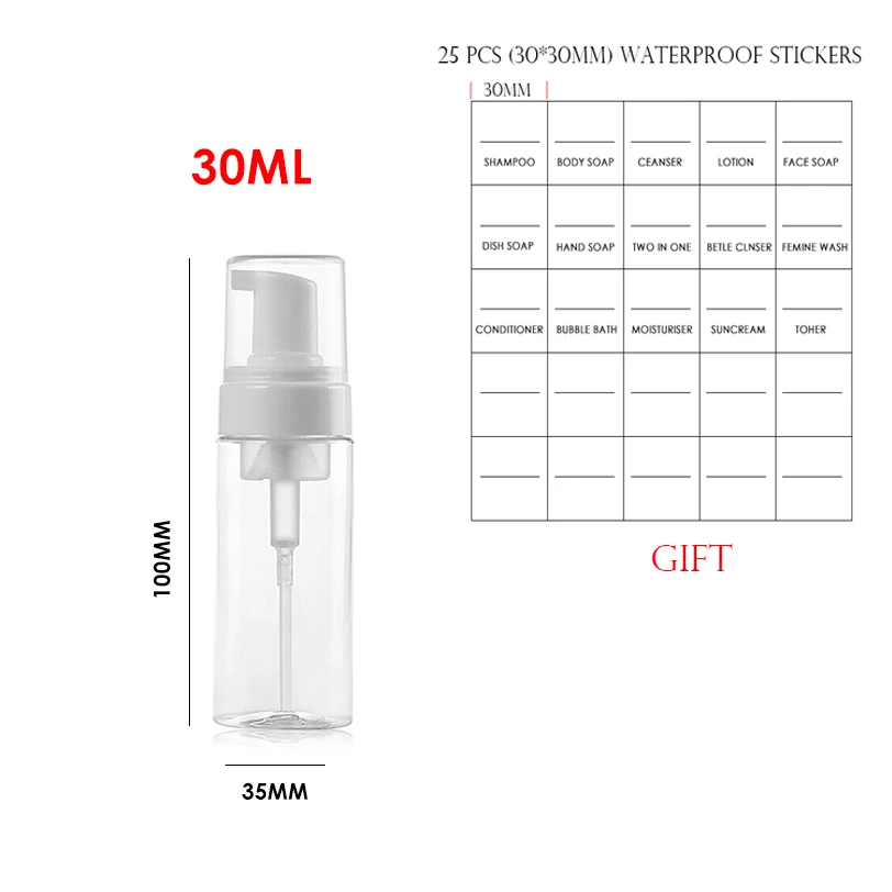 30ml 30/60/100/300 мл жидкое мыло пены бутылки многоразового использования с пеной бутылка ПЭТ путешествия ясно, держатель для дезинфицирующего средства для рук бутылки - Цвет: 30ml