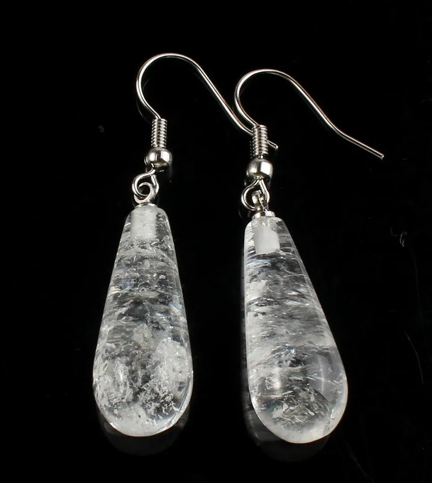 

Trendy-beads Silver Plated Long Water Drop Natural Rock Crystal Dangle Earrings For Anniversary Jewelry