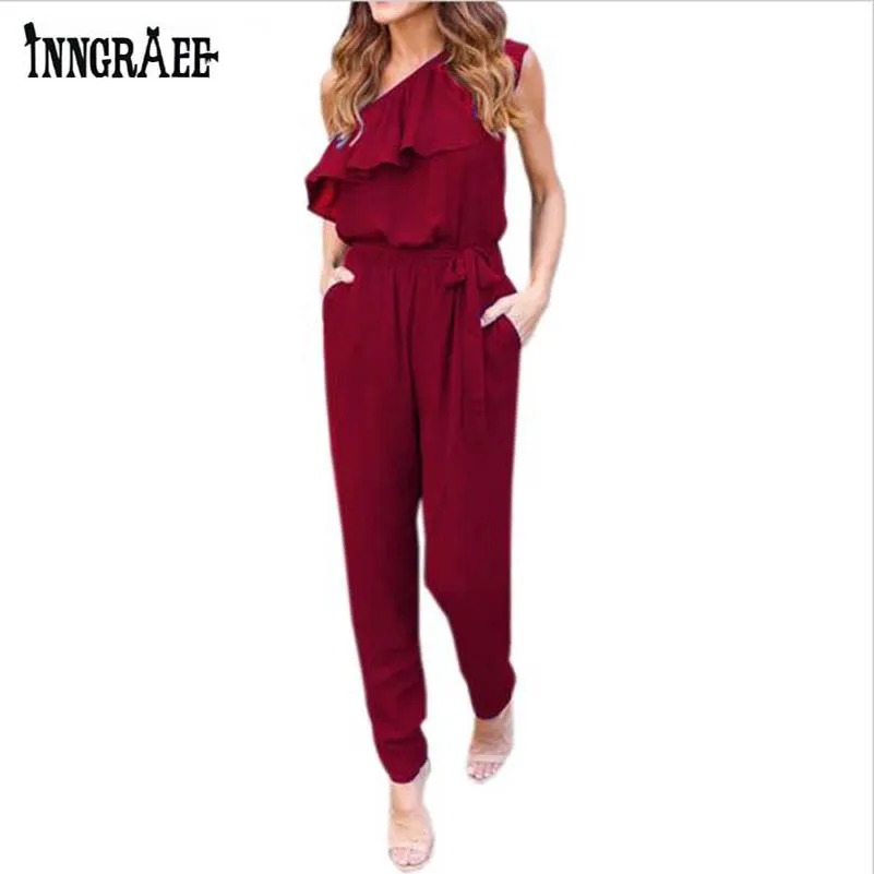 Inngraee 2019 офисный женский комбинезон Летний шифоновый Асимметричный сексуальный