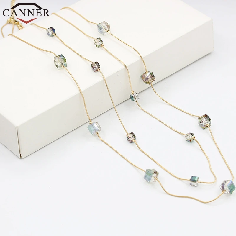 CANNER Fashion Long Layered Necklace Statement Crystal Gold Boho Pendant Women Accessories collier femme FI |