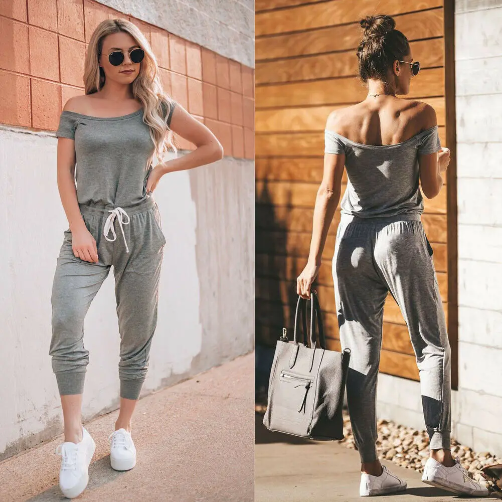 

2019 New Hirigin Women's Casual Off Shoulder Jumpsuits Bodycon Short Sleeve Jumpsuit Romper Trousers