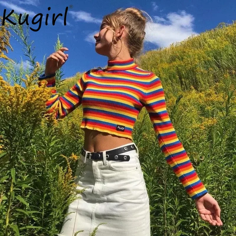 2019 цветная полосатая женская футболка в стиле Харадзюку s стильная пэчворк