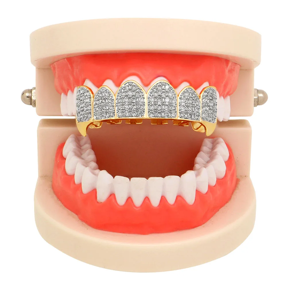 Хип-хоп зубные решетки золотого и серебристого цвета покрытые Iced out Grillz на заказ косплей имитация алмазных зубов колпачок сверху и снизу Grillz кепки