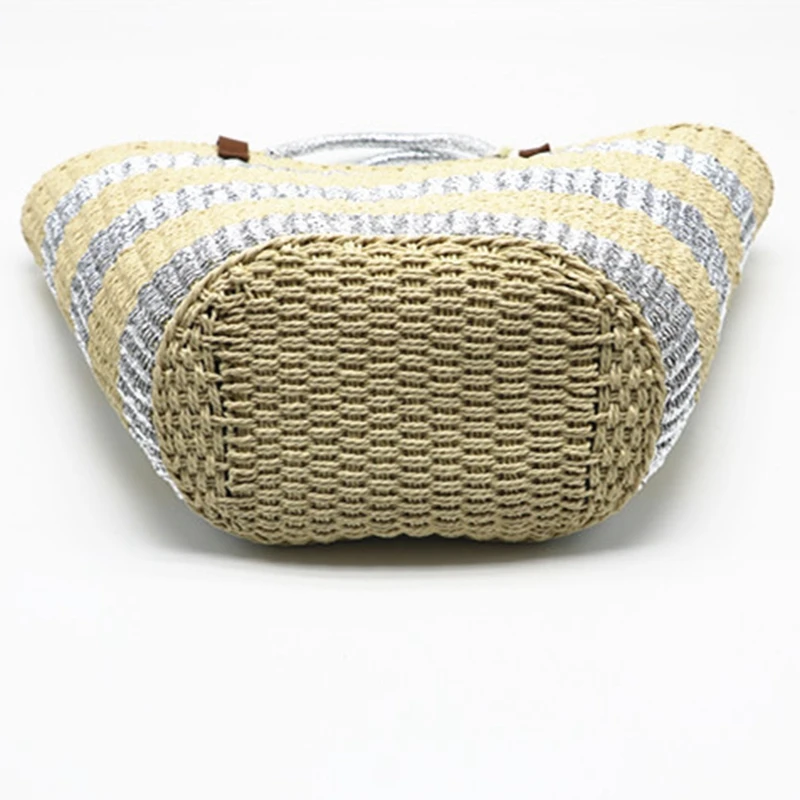 Тканая сумка ручной работы соломенная тканая пляжная летняя в золотую и Серебряную Полоску большая