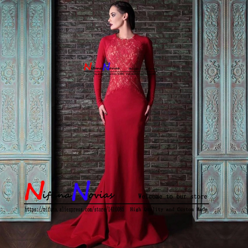 Women Red Long Sleeve Evening Gowns Celebrity Dress Elegant Formal Dresses Sexy Open Back Mermaid 2019 Robe soiree | Свадьбы и