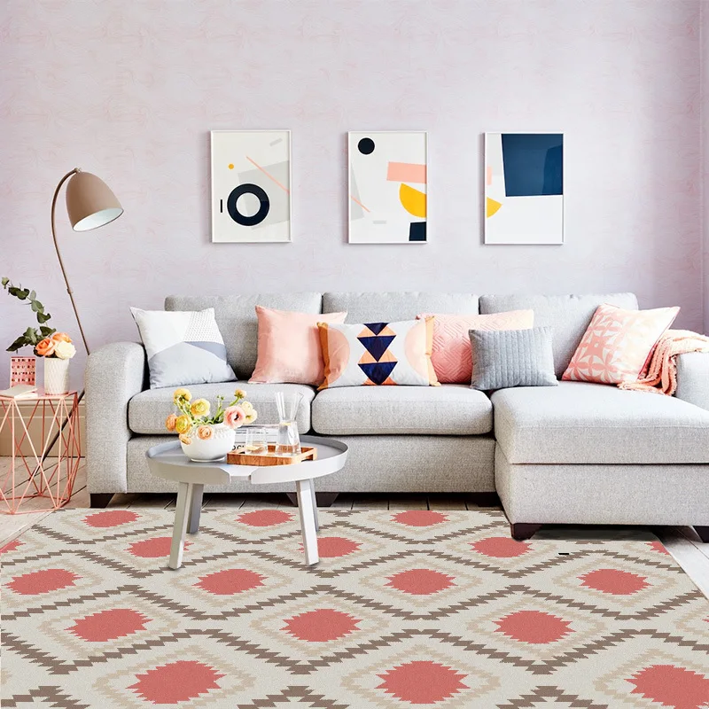 

New Nordic Style Geometric Pink Carpets for Living Room Bedroom Area Rugs Antiskid Floor Mat Home Large Size Decor Soft carpet