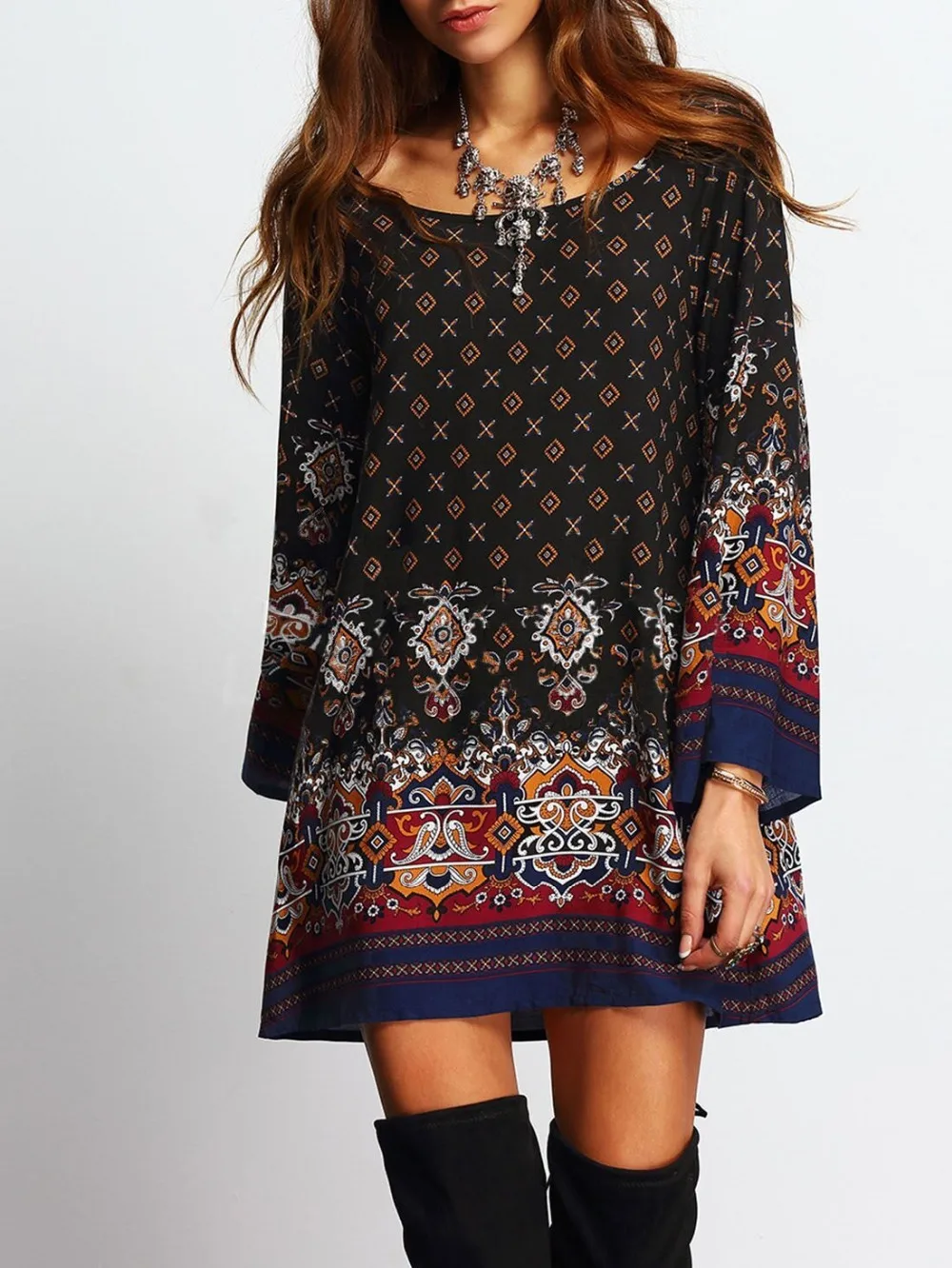 2018 женские Модные богемный Винтаж этнический Стиль свободные Повседневное